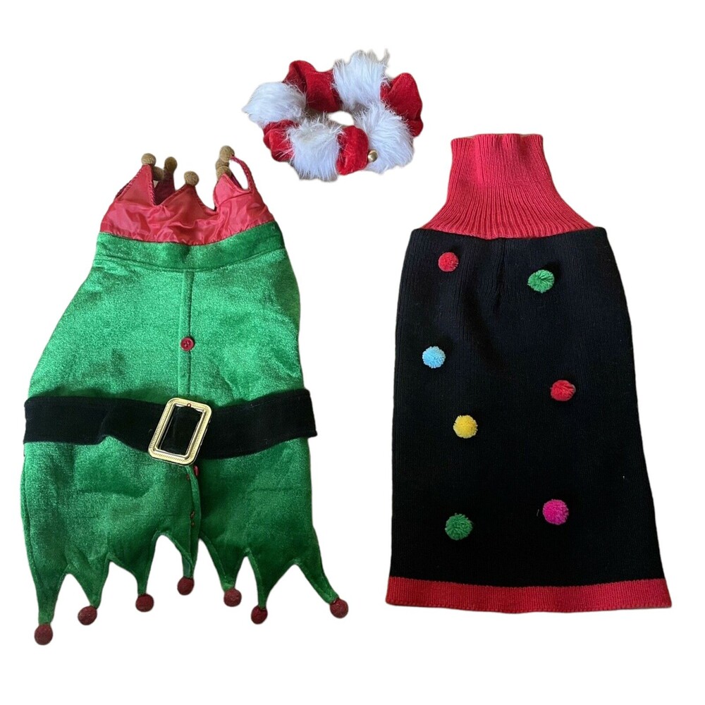Bundle Christmas Holiday Dog Sz S M Clothing Elf Costume Sweater
